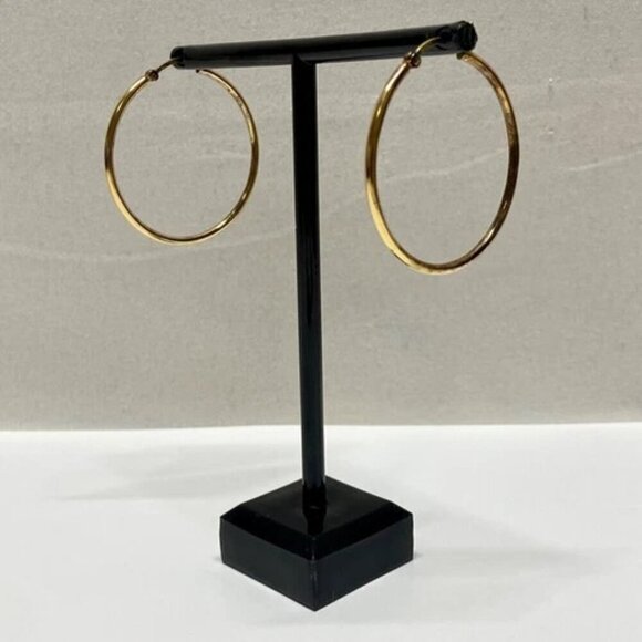 Sterling Silver Vermeil Hoop Earrings 1 1/2" Gold Plated FAS 925 Stamped 3.6g - Picture 4 of 5